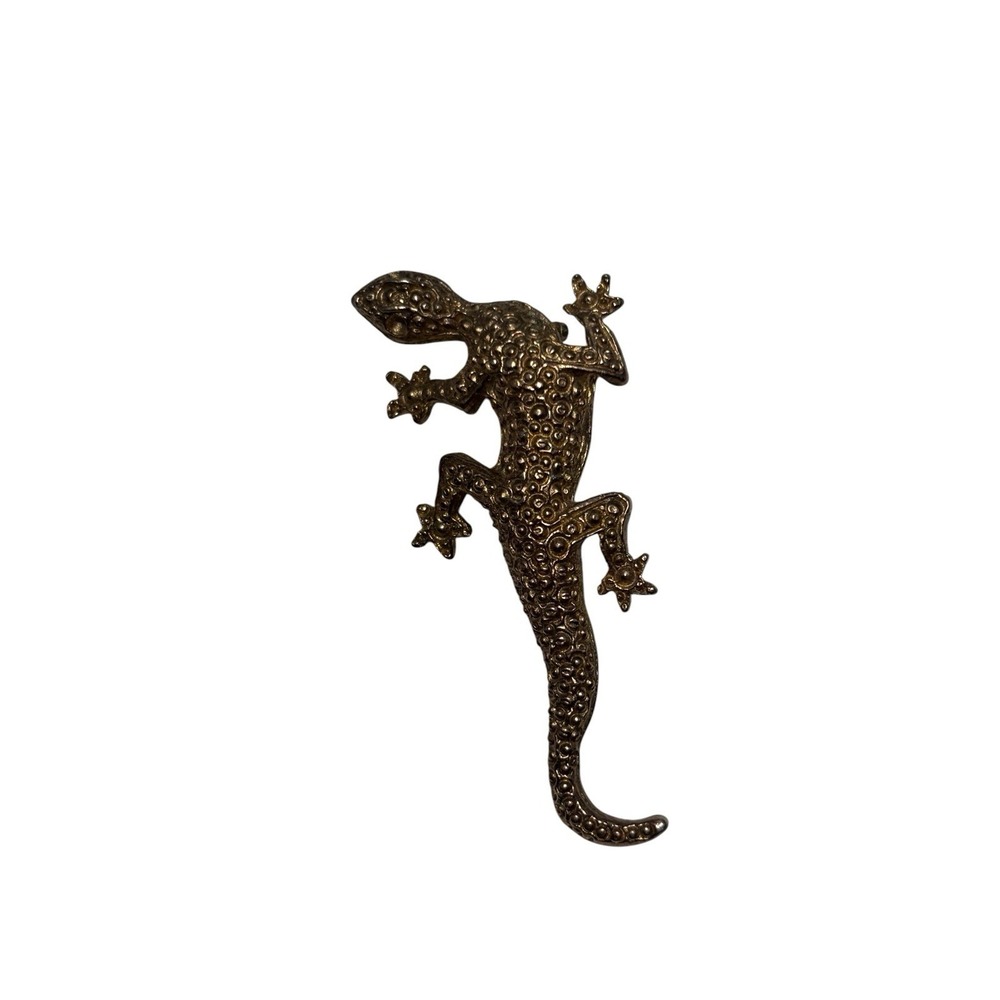 Vintage Gold Tone Textured Cute Crawling Lizard Gecko Reptile Brooch Pin